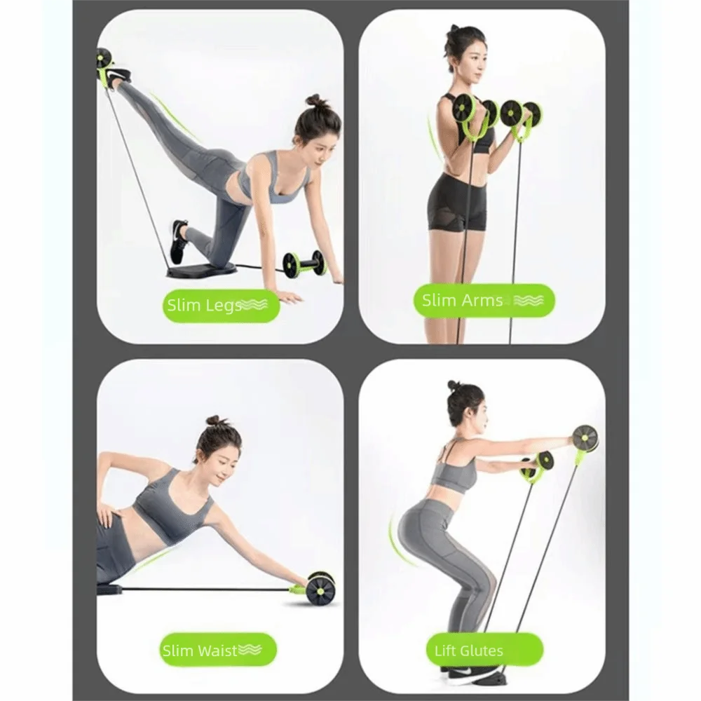 

Двойной роликовый тренажер для мышц живота с эспандерами, тросом для тяги, противоскользящий, бесшумный, для похудения талии