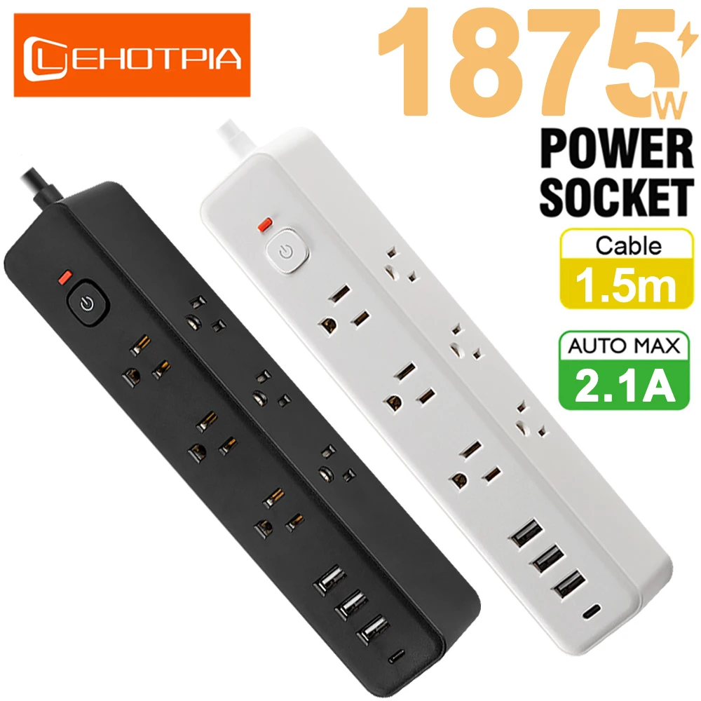 US Plug Power Strip 1.5M Extension Cable Multiprise Network Filte 9 AC Outlets Electrical Socke 3 USB Ports 1 type-C Ports