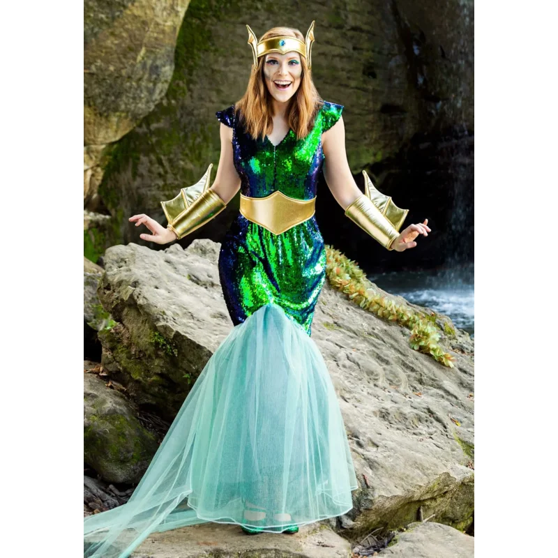 Women Sea Siren Mermaid Queen Costume Men's Poseidon Costumes Adult Egypt Egyptian Pharaoh Prince King Cosplay Fancy Dress NX897