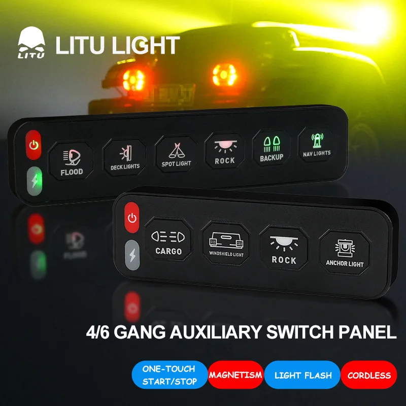 LITU 4/6 Gang Auxiliary Switch Panel Offroad Auxiliary Light Switch Panel Car LED Switch Panel for UTV ATV SUV Truck Pickup