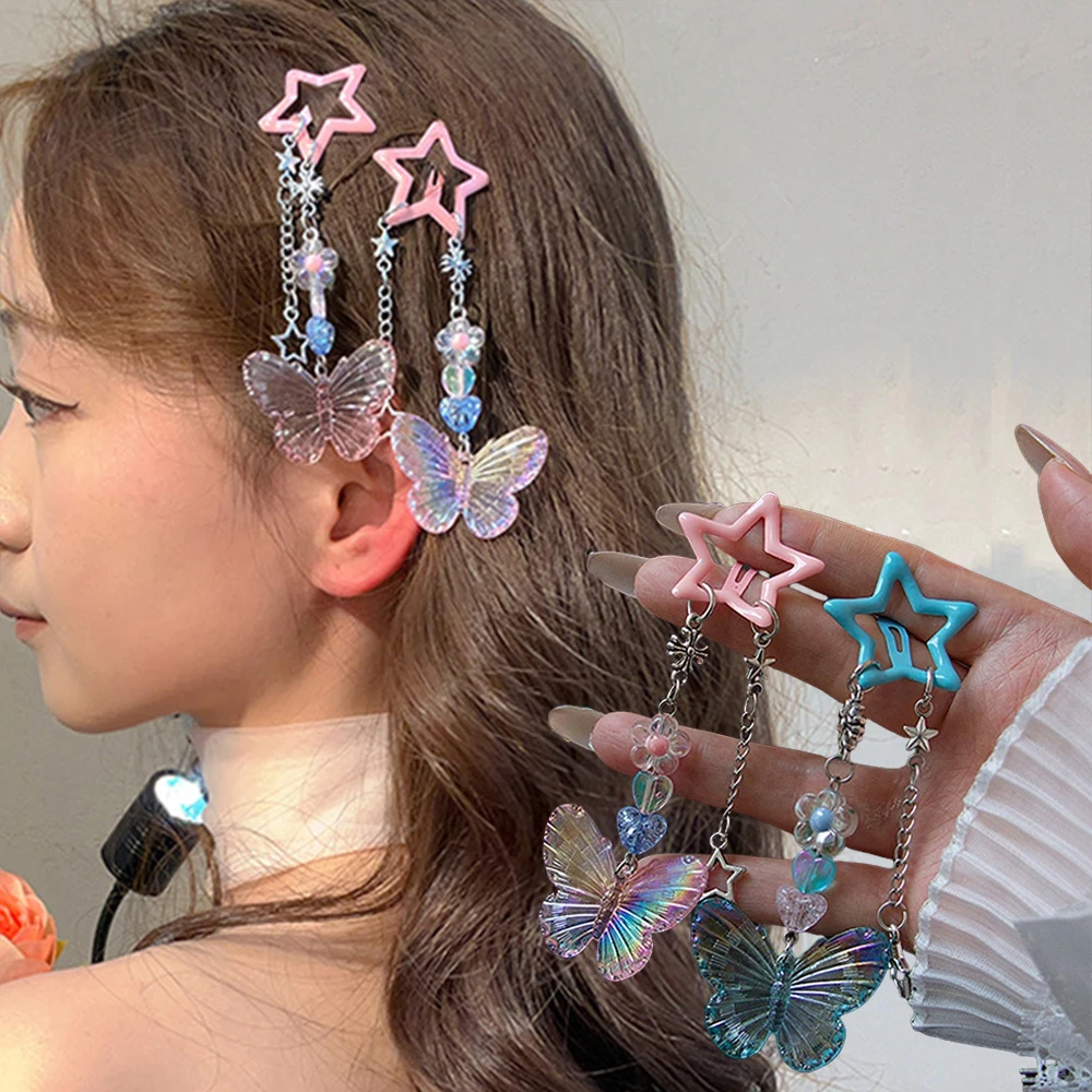 Nette Schmetterling Stern Quaste Haar Clips Frauen Kristall Mädchen Schöne Kinder Süße Rutschte Clip Haarnadeln Blumen Kinder Haar Zubehör – Detail 2