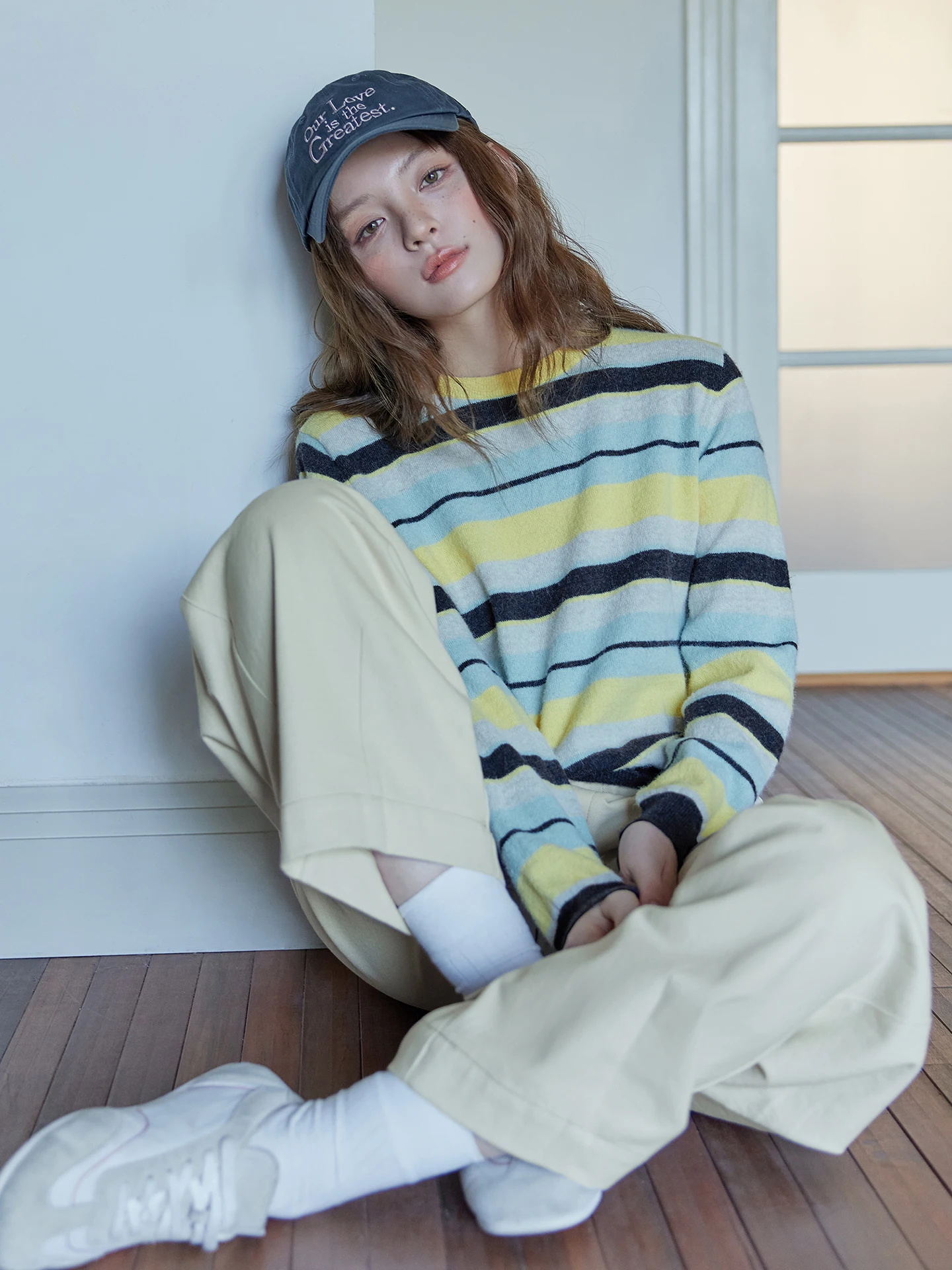 

Momolife Vintage Style Women's Knitted Sweater Thin Wool Loose Fit Overhead Spring Soft Warm Striped Color Block Knitwear