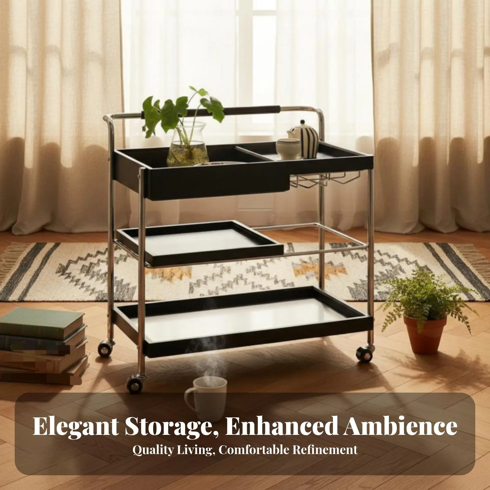 

Двухуровневая передвижная тележка на колесиках, многофункциональная, для развлечений, гостиной, спальни