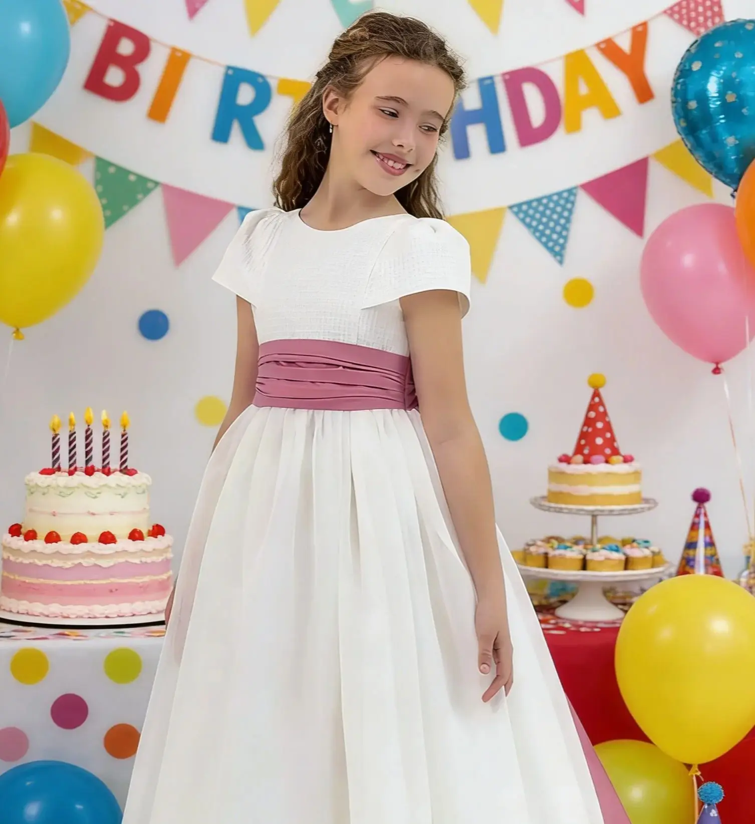 

Simply Customized Flower Girl Dresses For Wedding Short Sleeve Floor Lenght A-Line Girl's Birthday Party First Communion Gowns