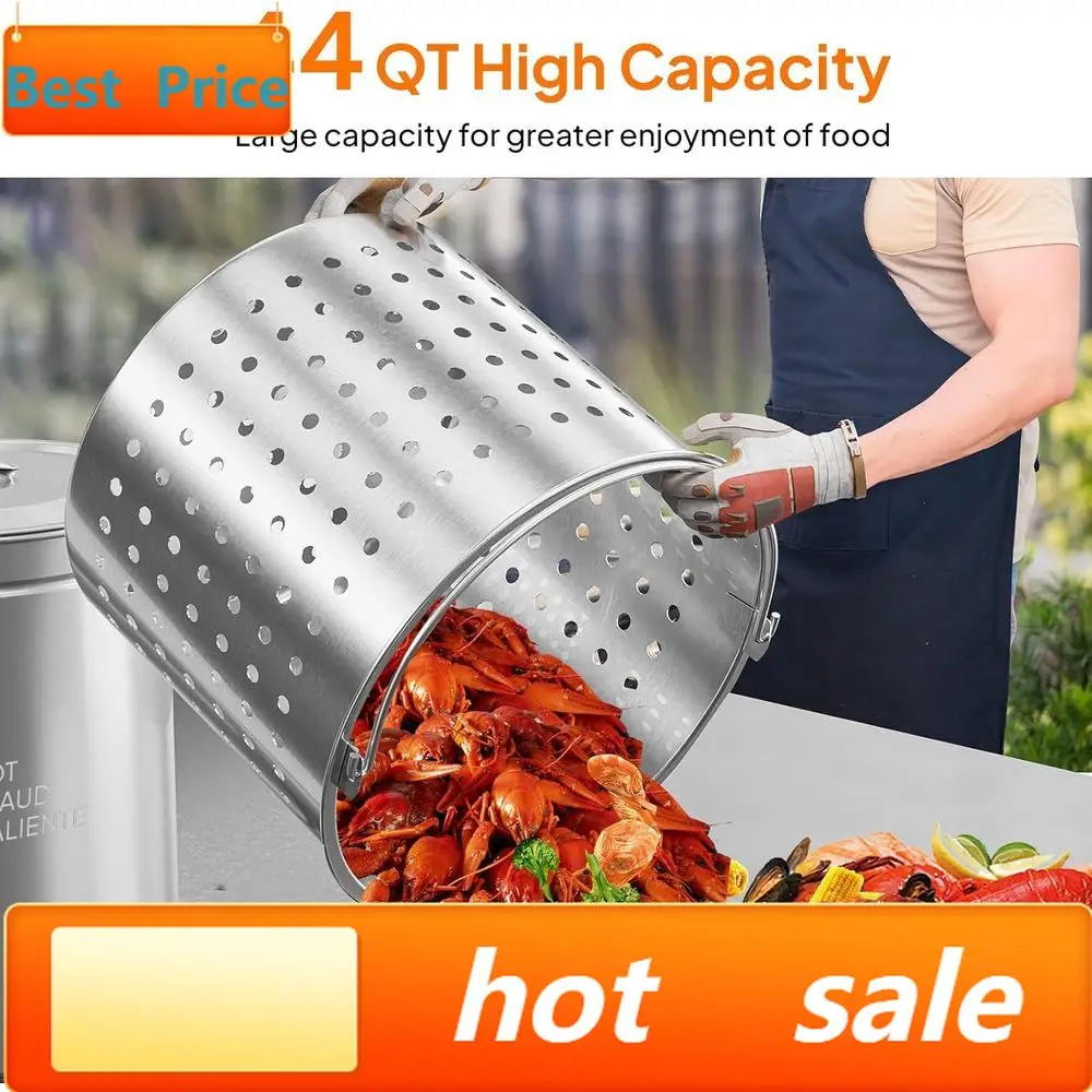 

PopularStainless Steel Seafood Boiling Pot with Strainer, Lid, and Hook for Crab, Lobster, Shrimp, and Turkey Frying - Ideal for
