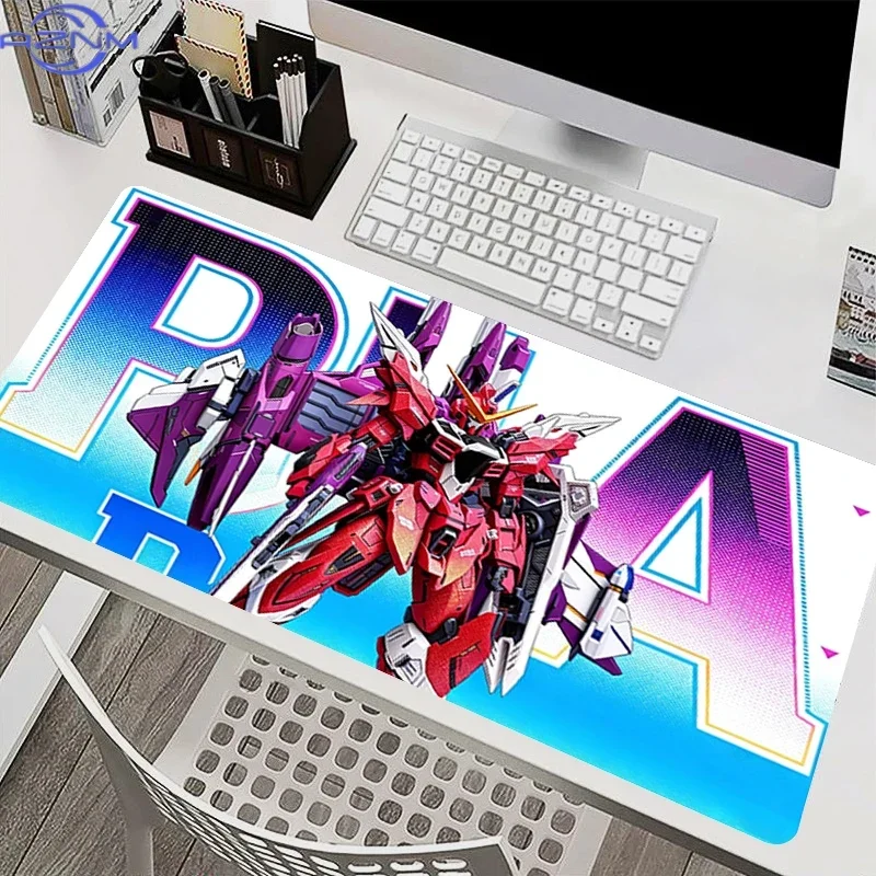 Neon Blue Sci-fi Tech Style Mecha Robot with Gun and Shield Mouse Pad, Rubber Non Slip Backing, Smooth Surface Gaming Desk Mat f