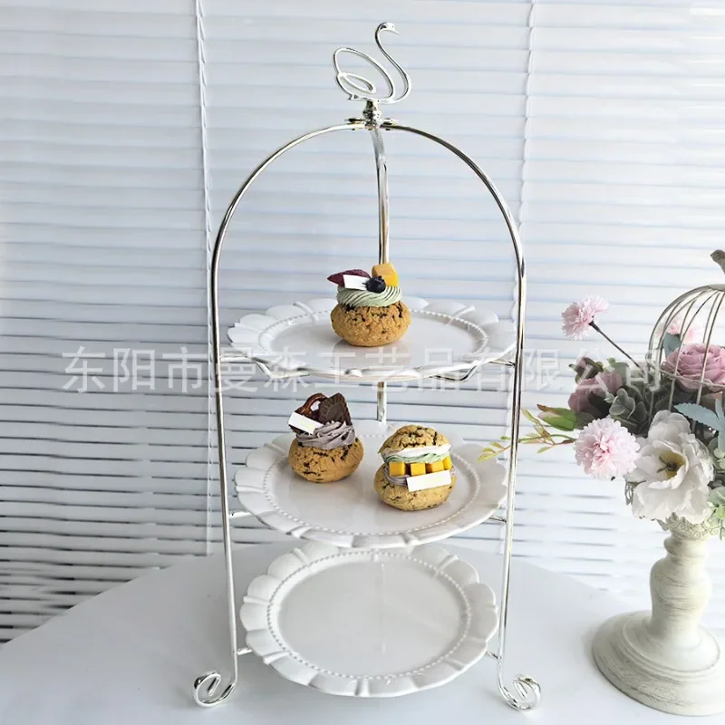 European wedding wrought iron folding three-layer cake rack afternoon tea snack rack dessert table display rack tea break table