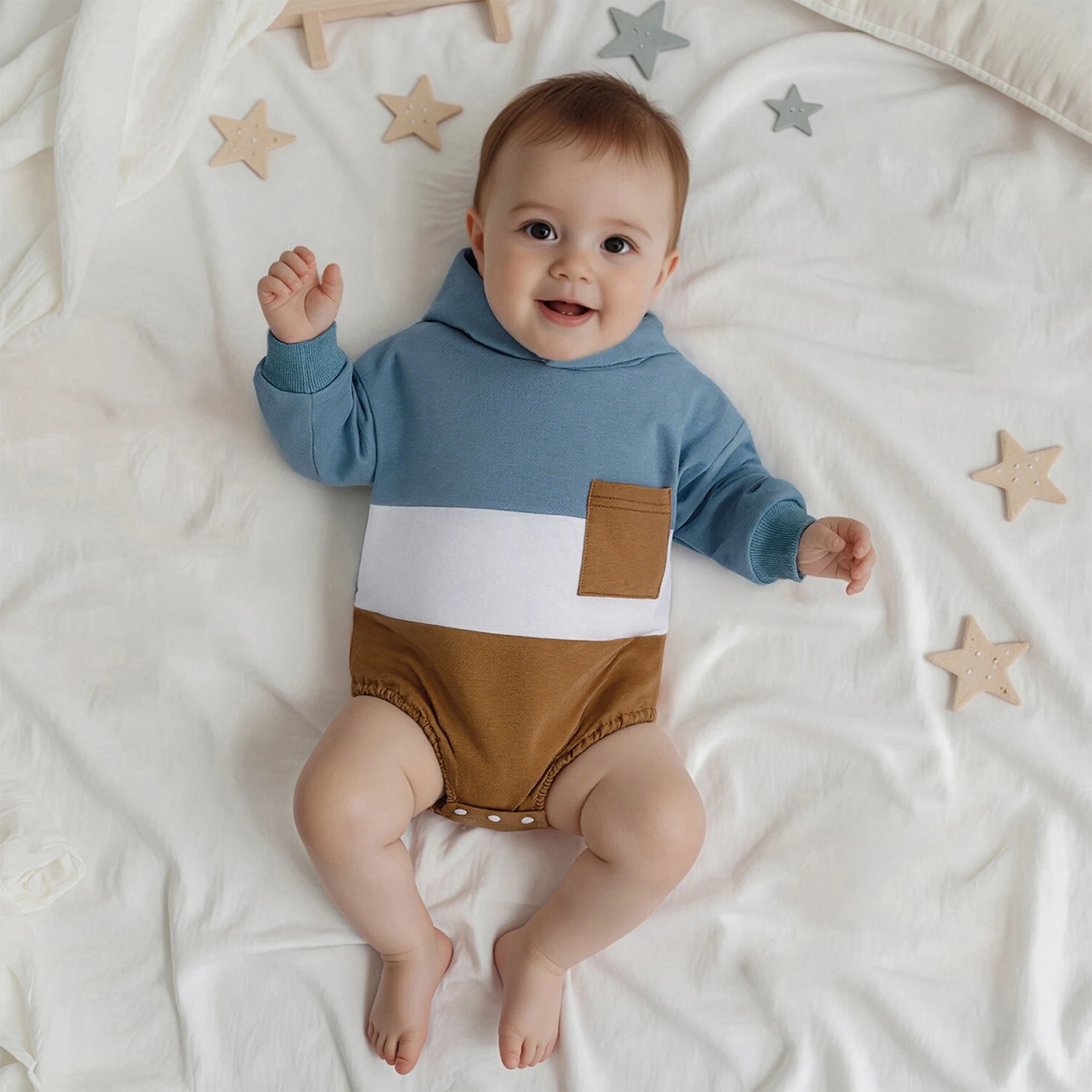 ViSgogo Baby Boy Autumn Hooded Romper Contrast Color Patchwork Long Sleeve Jumpsuit Cute Infant Holiday Outfit