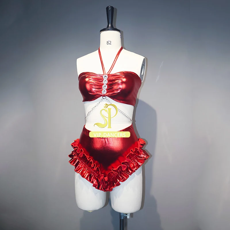 مثير القطب أزياء رقص جوجو ملابس الرقص الأحمر الرسن القمم بيكيني حفلة عيد الميلاد الهذيان الزي النساء ملهى ليلي القطب ارتداء 1814