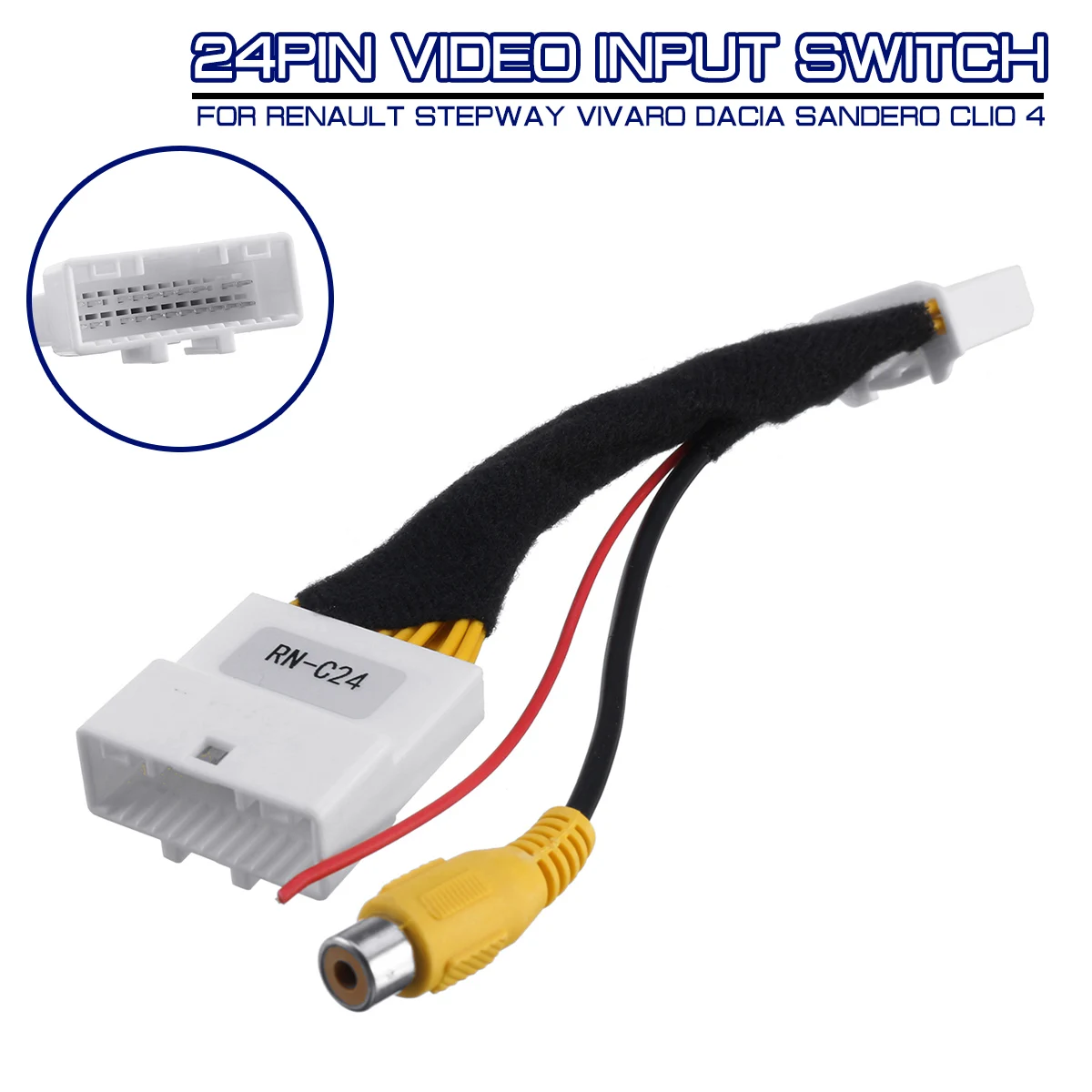 24Pin For Renault Stepway Vivaro Dacia Sandero Clio 4 Original Video Input Switch Reverse Parking Camera RCA Adapter Cable