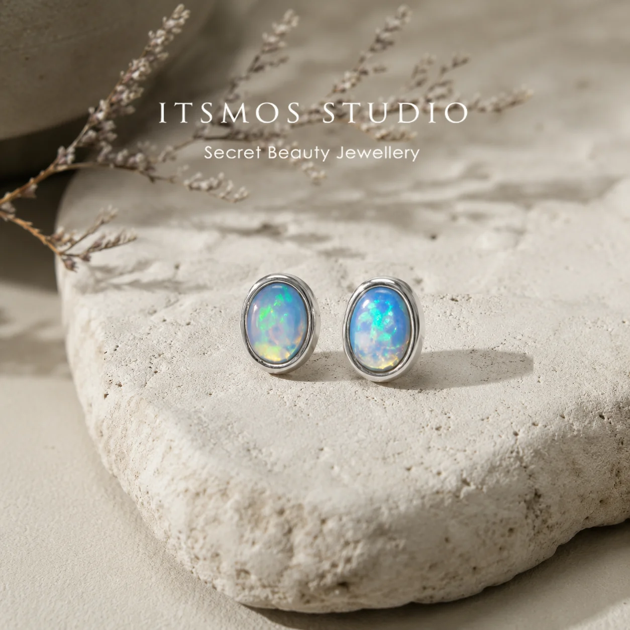 ITSMOS Minimalist Natural Opal Stud Earrings Vintage-Inspired Smooth Bezel Earrings Elegant Dainty Jewelry for Women Gift