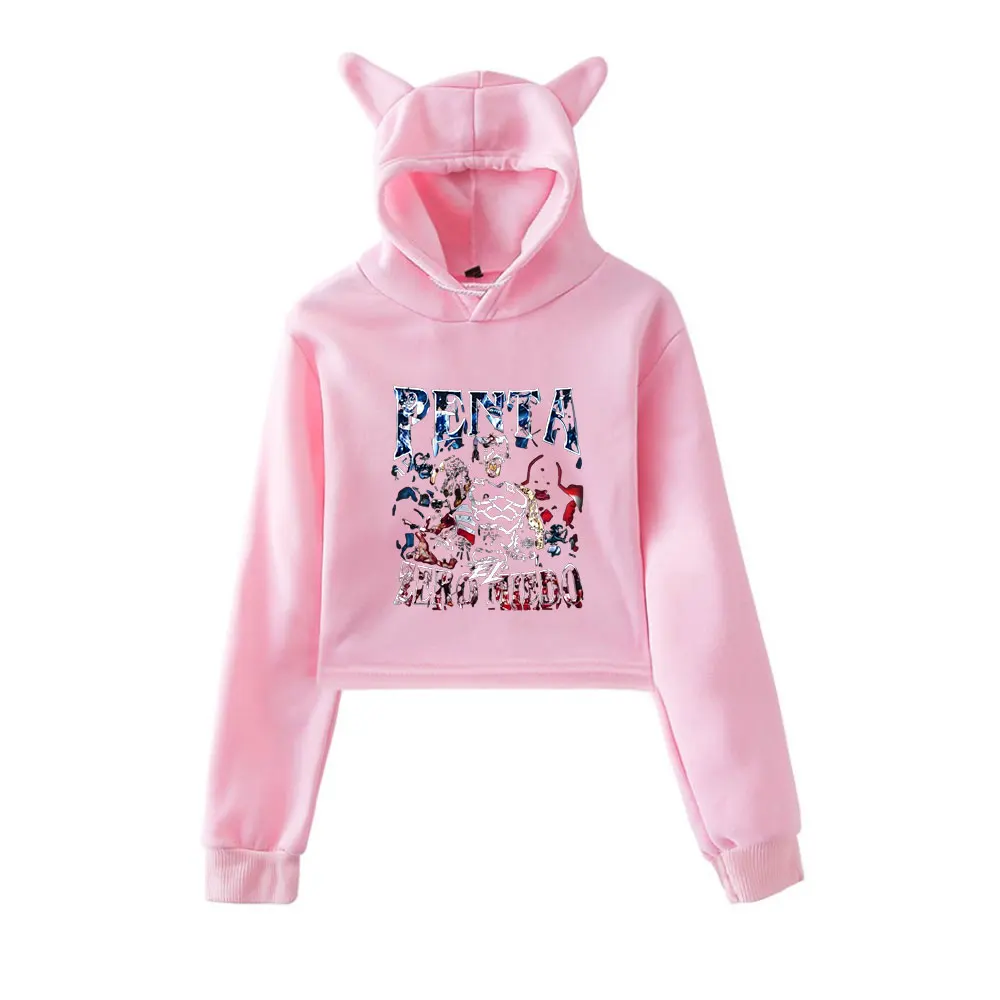 

Penta El Zero Miedo Merch винтажная уличная одежда 90-х годов с логотипом, толстовки с капюшоном для девочек, укороченный модный спортивный пуловер с кошачьими ушками