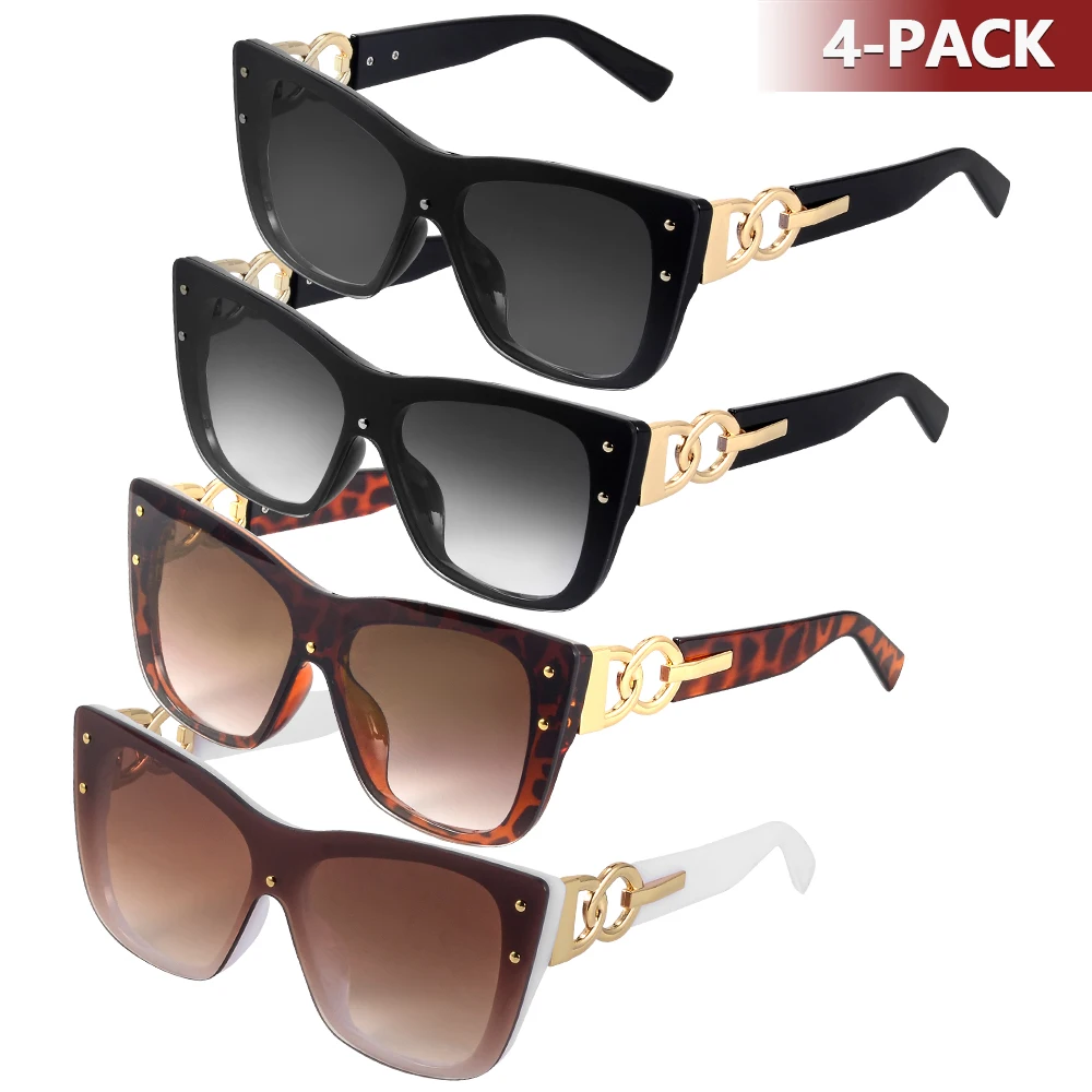 CRIXALIS 4-teilige Cat-Eye-Sonnenbrille für Damen, Alltag und normale Anlässe, Reisen, Urlaub, modische Sonnenbrille, Schatten, UV400