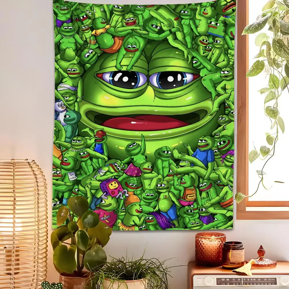 P-Pepe The Frog Tapestry Custom Home Living Room Bedroom Wall Decor Wallpaper Backdrop Cloth With Clips