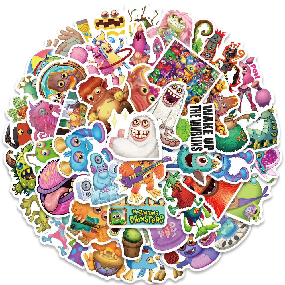 50pcs Cute Funny Cartoon Game My Singing Monsters Anime Stickers For Laptop Guitar Phone Luggage Waterproof Graffiti Decals