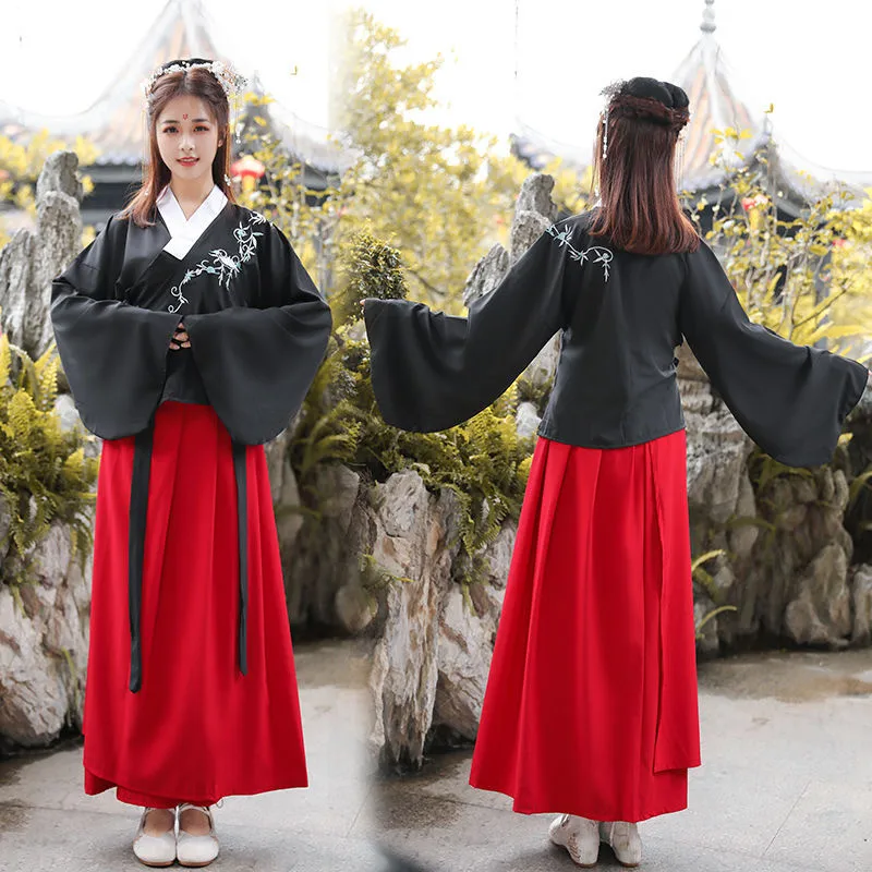 Women Ancient Chinese National Hanfu Embroidery Folk Dance Stage Cosplay Costumes Oriental Swordsman Japanese and Korean Outfit