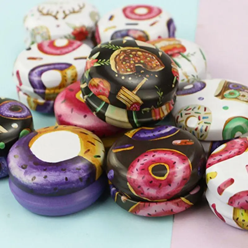U75C Round Tinplate Storage Box Mini Metal Elegant Flower Portable Lipstick Spices