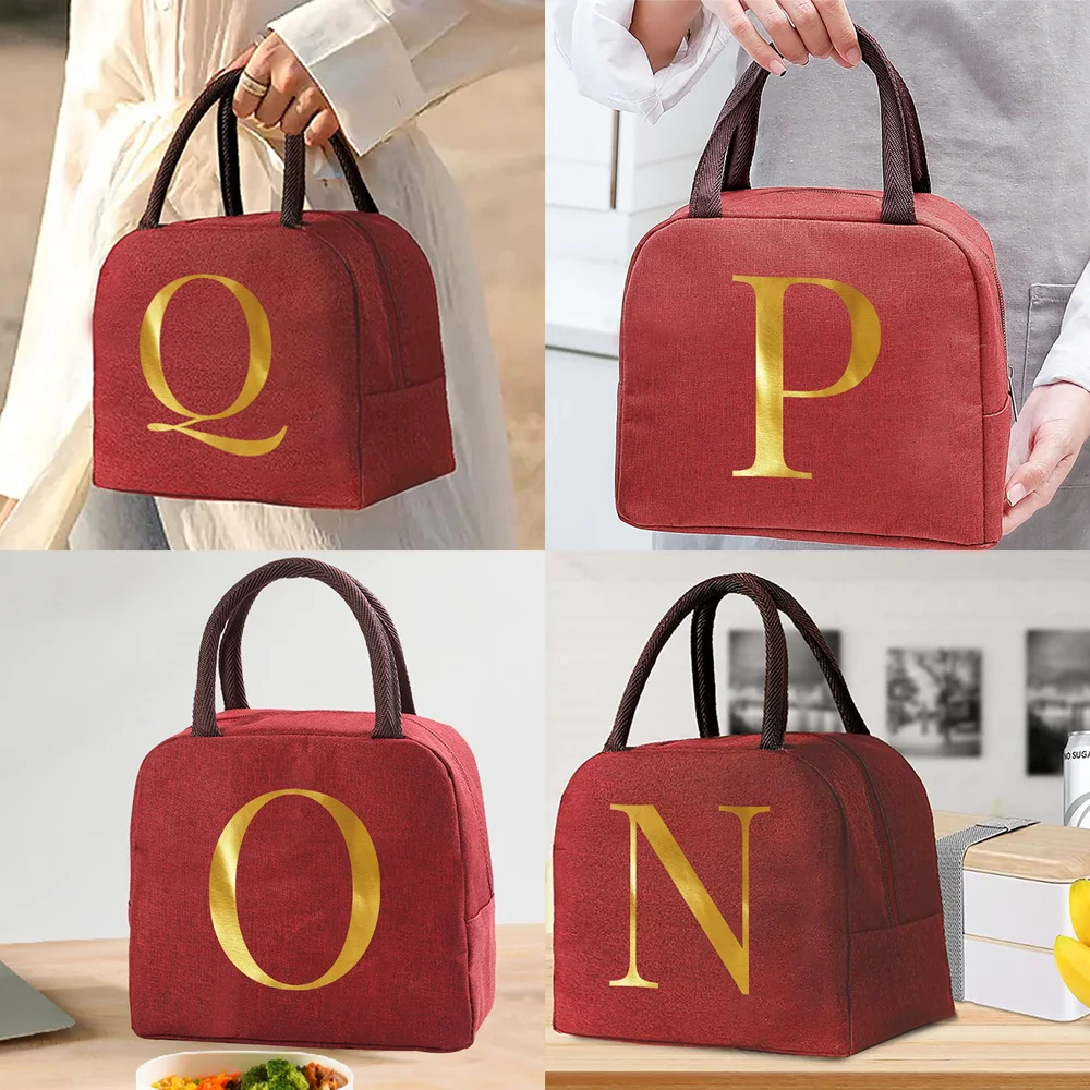 Letter Name Print Pattern Cooler Lunch Bag Portable Insulated Bento Tote Thermal School Picnic Food Storage Pouch Teacher Gift