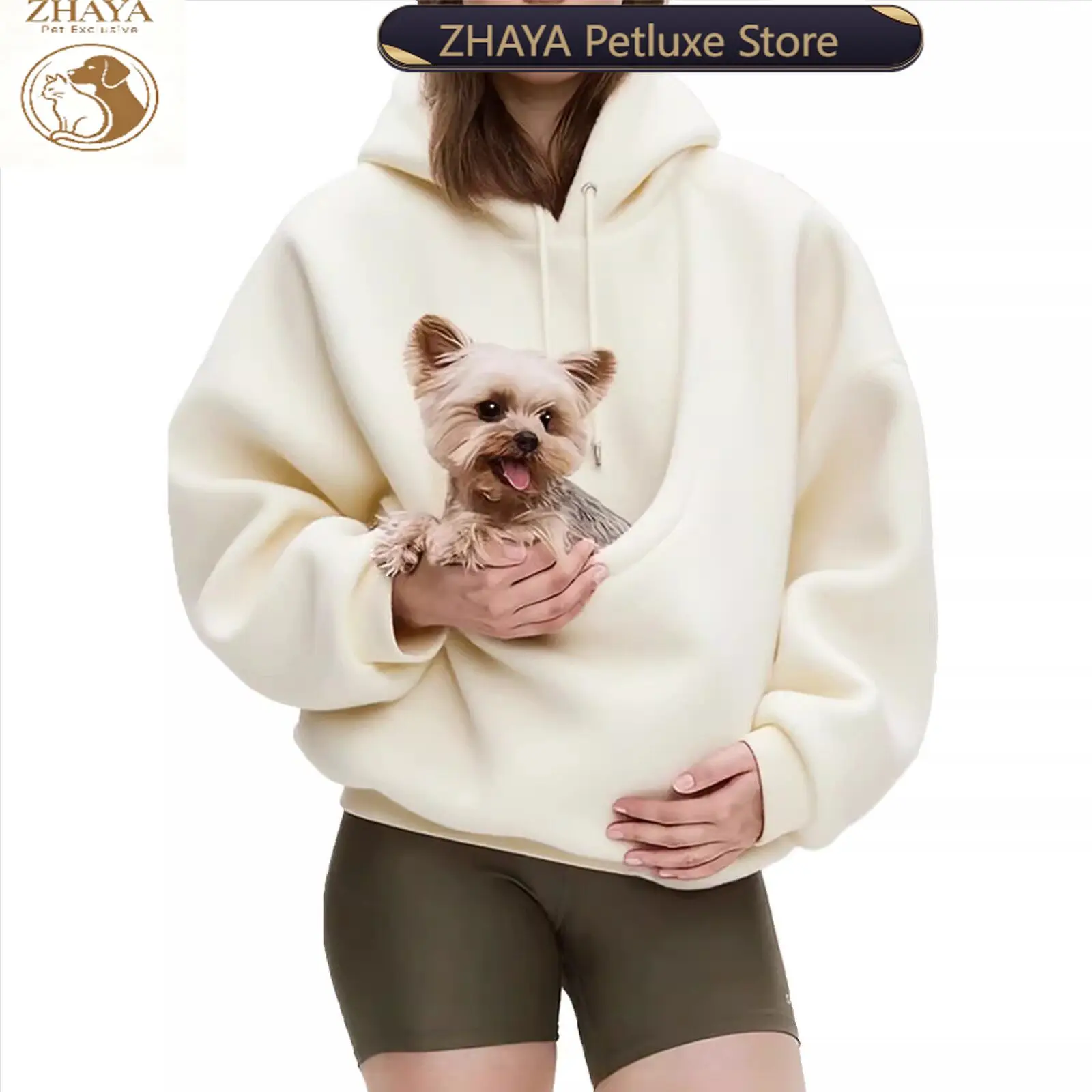ZHAYA Plush Hoodie Pet Carrier for Cat Cozy Pouch Pocket Sweatshirt Casual Wearable Bag for Small Kitten Travel Walking