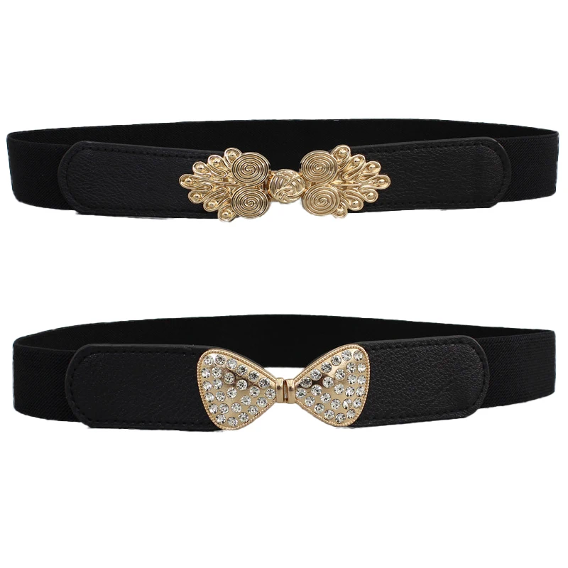 

Retro Female Fashion Thin Elastic Stretch Waistband Crystal Bow Belt for Women Cinch Waist Seal Cummerband Clothing Accessories