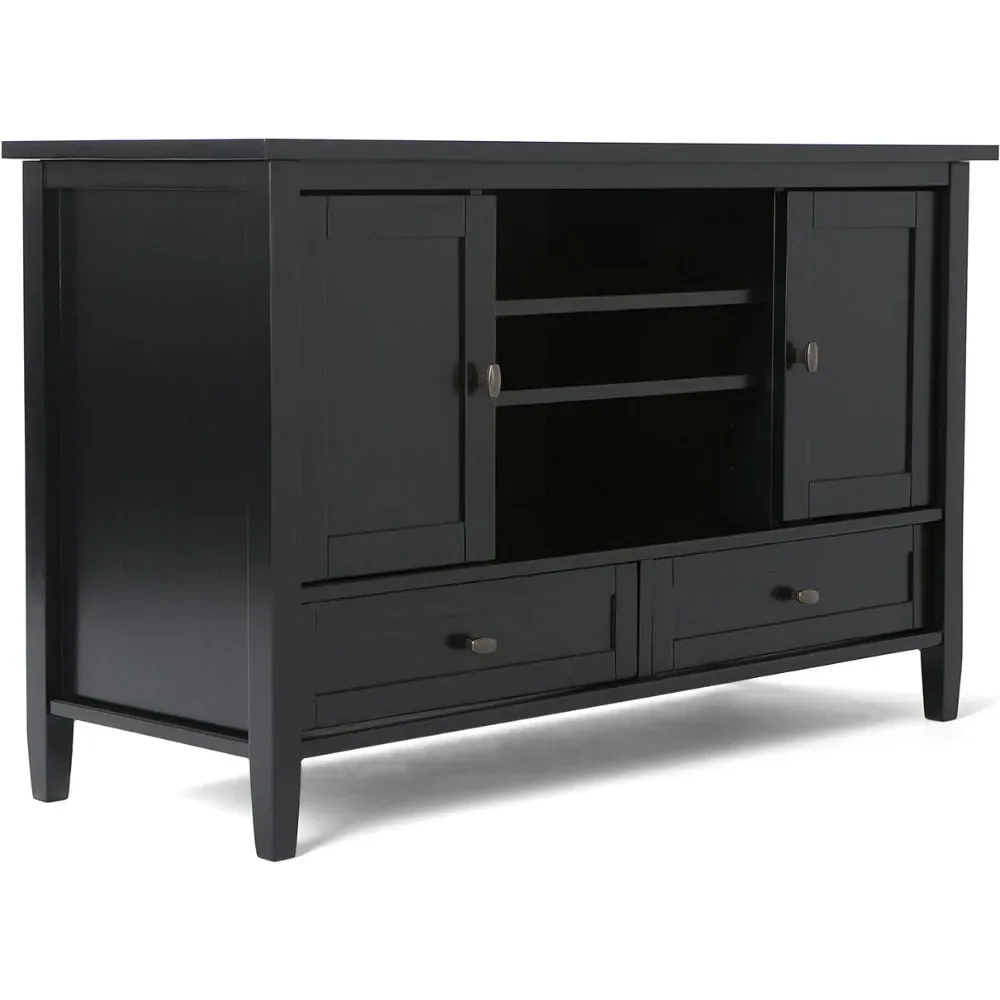 SOLID WOOD 47 Inch Wide Transitional TV Media Stand in Black For TVs Up to 52 Inches Living Room Furniture for Tv Freight free