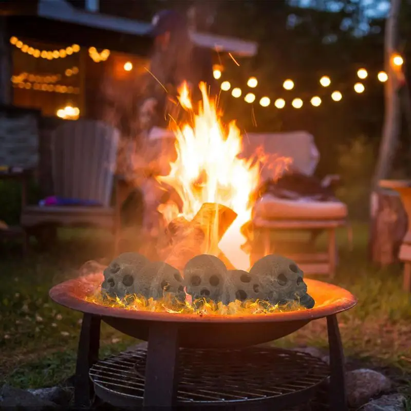 Halloween Fire Pit Skulls Reusable Fire Skeleton Head Prop Fire Proof Skull Sculptures For Campfire Haunted House Firepit Decor