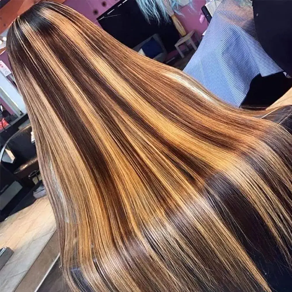 Perucas frontais do cabelo humano para mulheres, destaque reto, loiro de mel Ombre colorido, 13x6, 4 27, 13x4, 30, 36 Polegada m