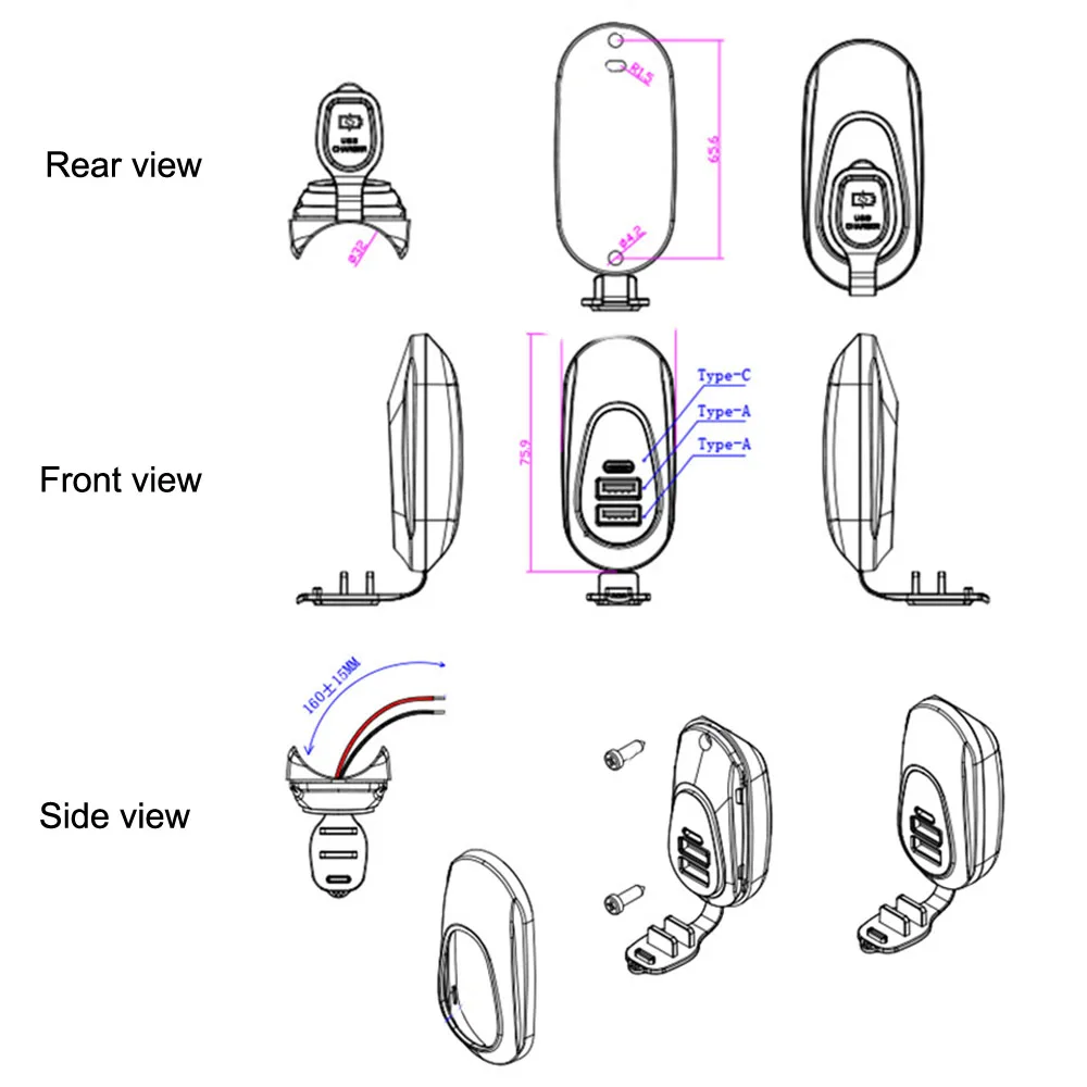 12V-24V Car USB Socket Charger USB Outlet Adapter Replacement Universal Wall Mount USB Outlet Dual USB + PD3.0 Port