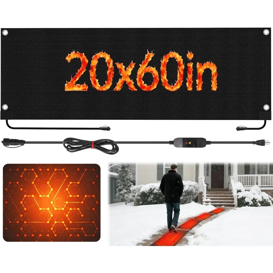 

Snow Melting Mats for Walkways20" x 60" Graphene Heated Sidewalk Treads for Outside No-Slip Rubber Snow Melting Mats Outdoor wi