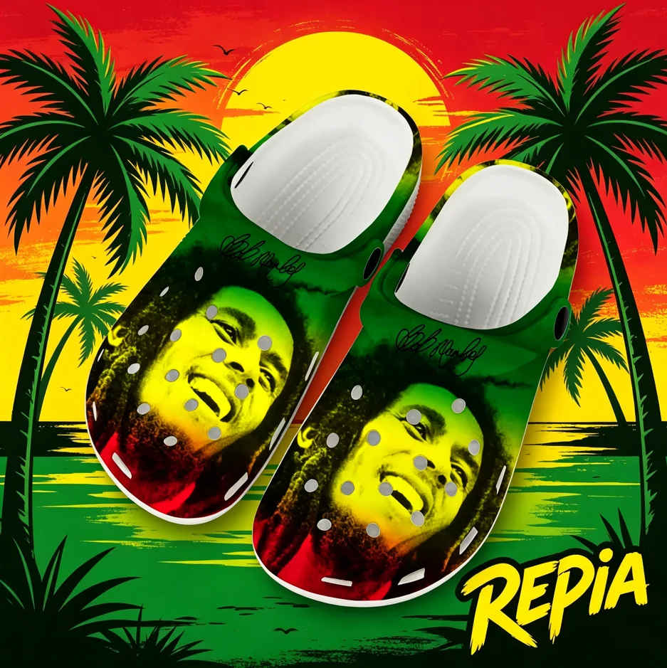 

Bob Marley Reggae Rasta Print Clogs Unisex Non-Slip Breathable Beach Custom Shoes