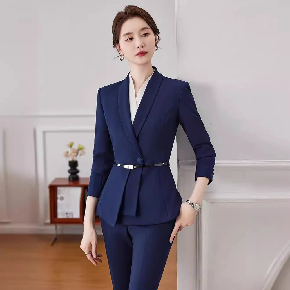 High Quality Fabric Formal Elegant Professional Pantsuits Blazers Career Interview Trousers Sets Business Office Work Wear Set