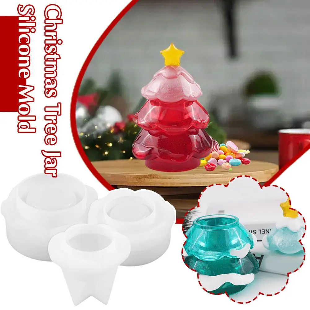 3d Christmas Tree Split Candle Cup With Lid Silicone Gypsum Diy Jar Home Xmas Holder Gifts Craft Candle Decor Mold Christma Z1o2