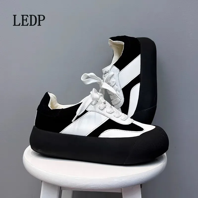 LEDP Brand Peng Peng Shoes Men 2024 New Autumn Niche Casual Board Shoes Round Head All Match Thick Soled De Training Shoes