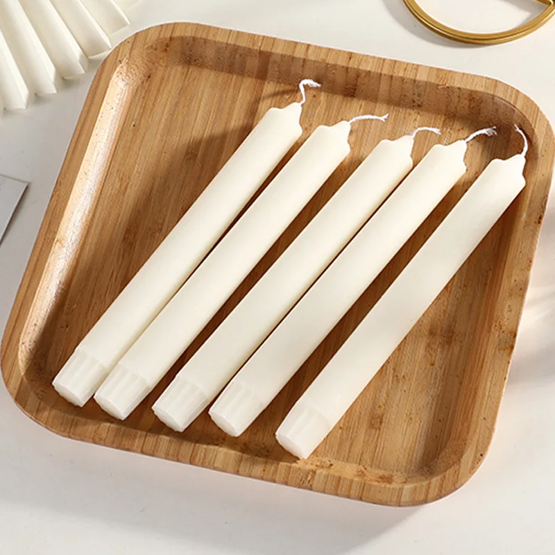 2.2x20cm European Classic Sawtooth Long-stem Candle. 8pc/box Smokeless and Odorless Straight White Candle for Dining Table.
