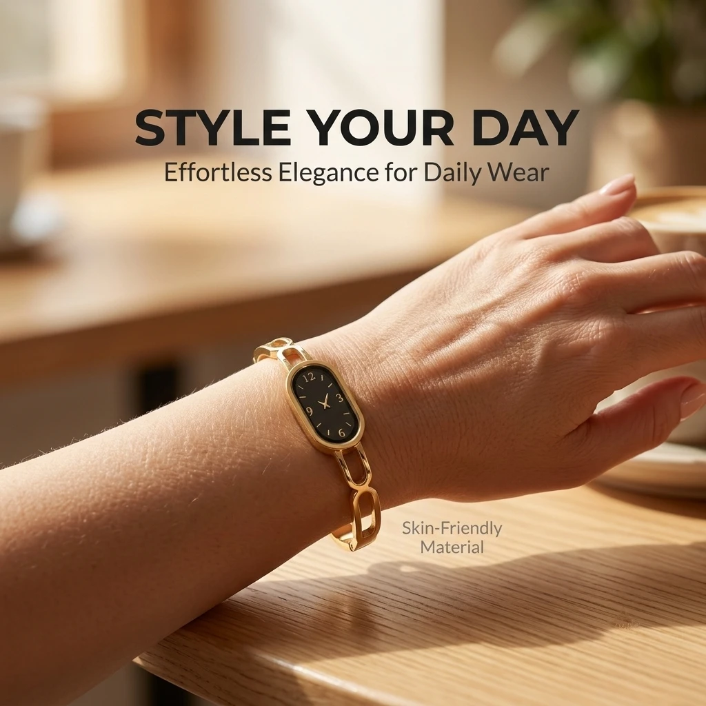 Gold Color Openwork Watch Design Bangle, Stainless Steel Bracelet for Women, Fashion Jewelry Gift 60mm Diameter Openable