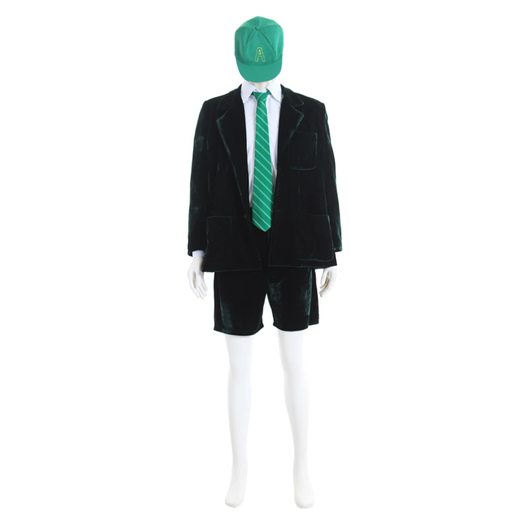 Men's Green Velvet Jacket Shirt Shorts Full Set Halloween Carnival Musical Stage Rock Band Angus Young School Uniform Streetwear