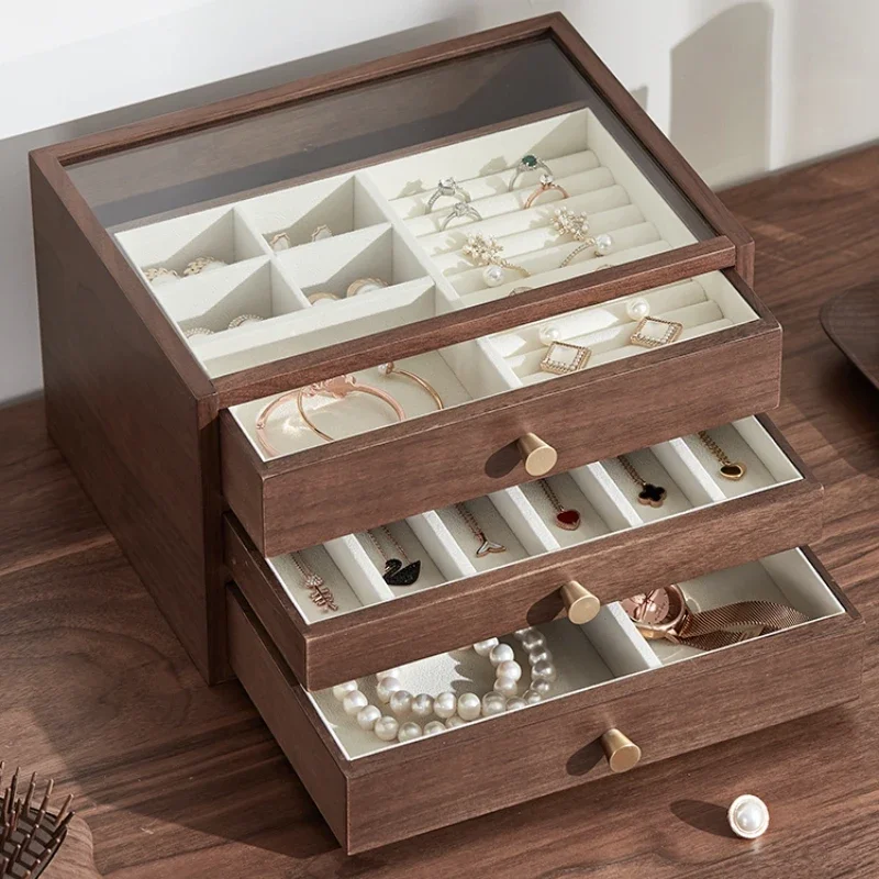 

Wooden Jewelry Storage Box, Large Capacity Necklace Organizer, Stud Earrings, Wedding Gift Storage，Elegant Keepsake Box