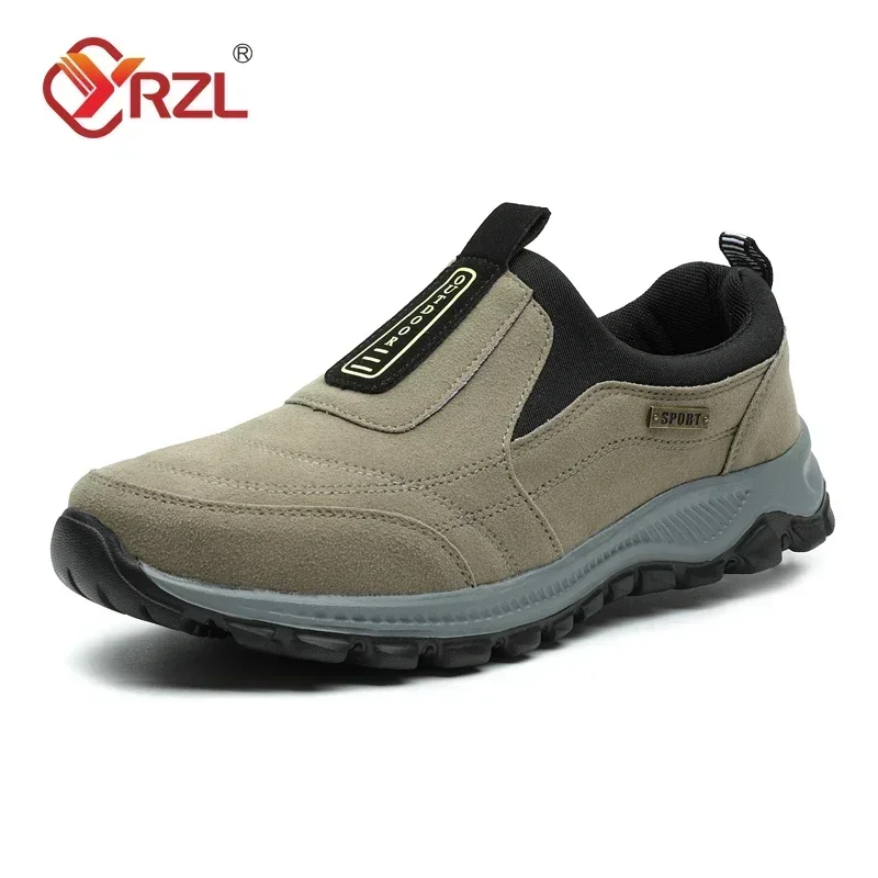 YRZL zapatos de senderismo al aire libre, zapatillas de deporte para hombre, zapatos casuales sin cordones para hombre, zapatos de cuero de ante transpirable, zapatos antideslizantes para caminar, calzado