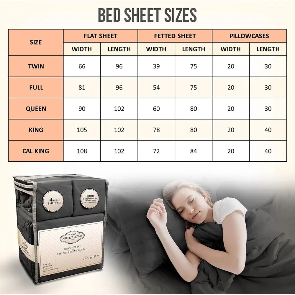 طقم ملاءات سرير كوين فاخرة - ألياف دقيقة تبريد ناعمة مع أشرطة مرنة، جيوب عميقة، 4 قطع، رمادي