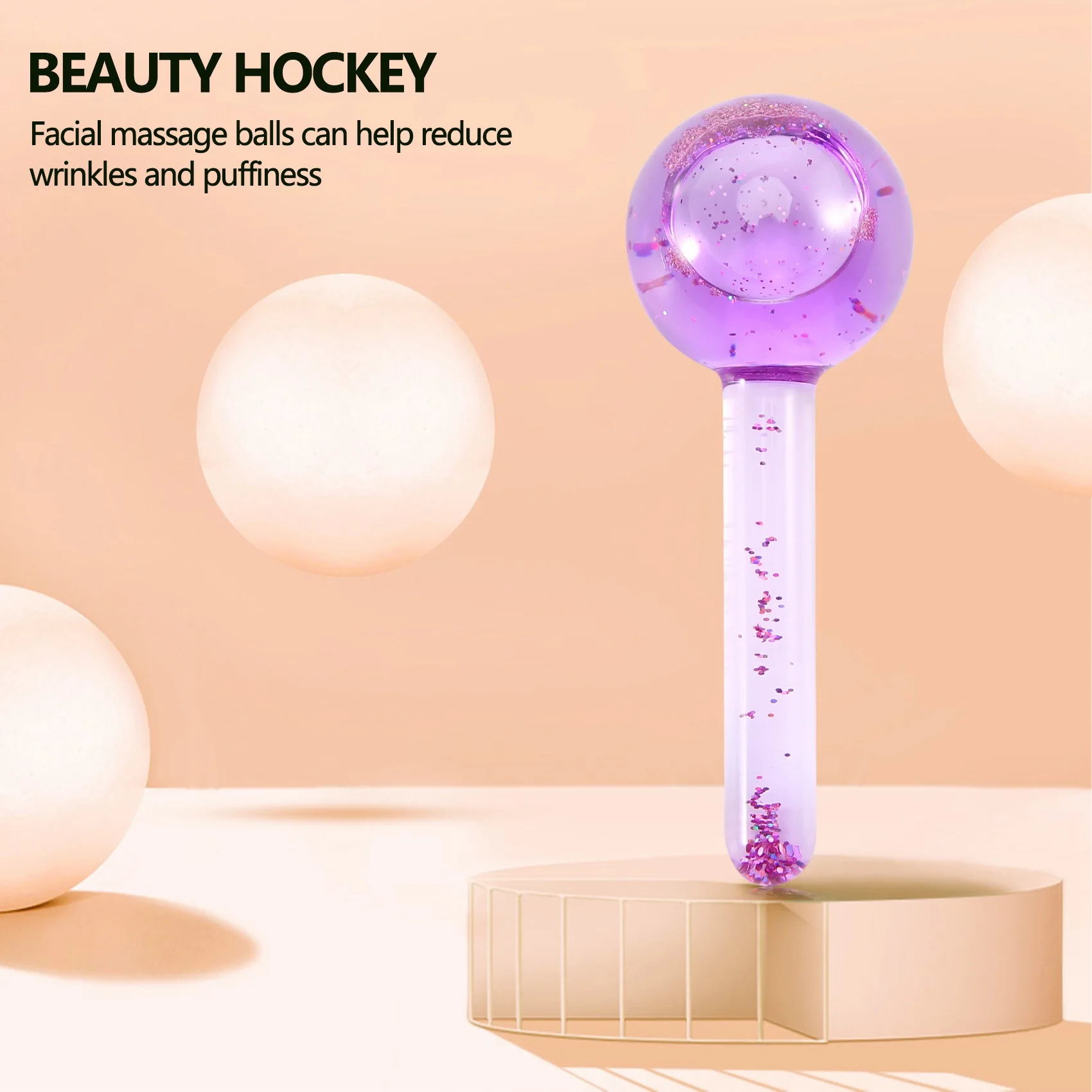 2Pcs Beauty Ice Hockey Face Massage Skin Care Crystal Glass Beauty Ball Ice Wave Stick Purple