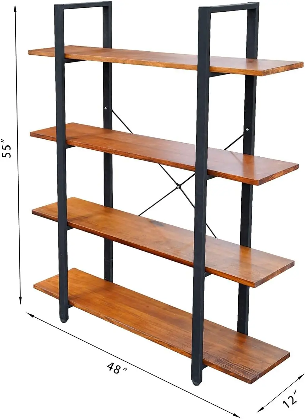 CONSDAN Industrial Bookshelf, USA Grown Hardwood, Real Wood Bookshelves, Modern Open Rustic Bookcase, Storage Shelf