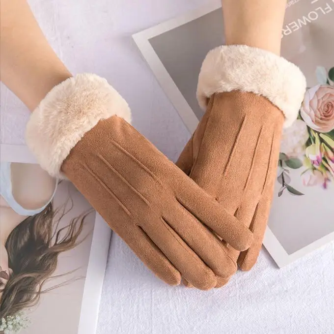 Women New Winter Thick Plush Gloves Fashion Warm Suede Outdoor Lady Touchscreen Driving Gloves Sports Cycling Mittens