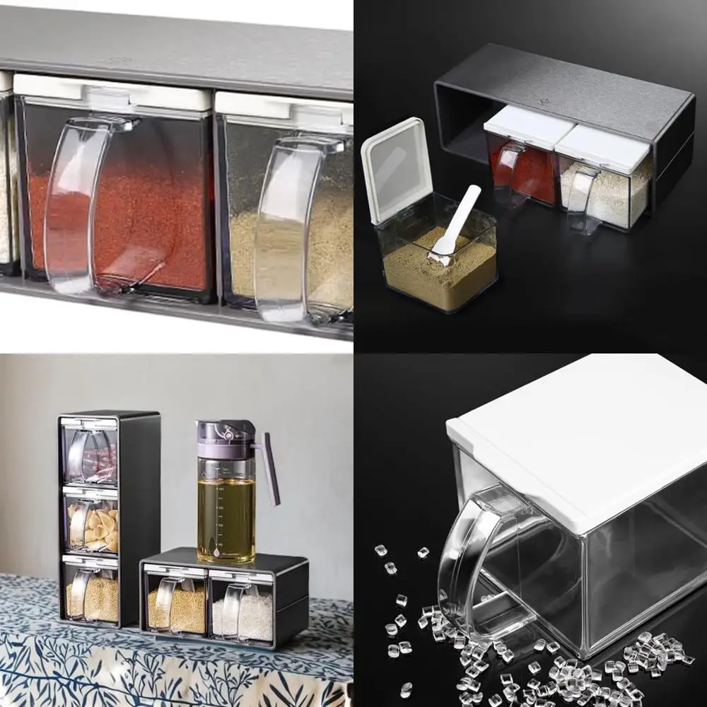 

3-Piece Clear Seasoning Box Set for Kitchen: Salt, Sugar, Pepper & Spice Storage with Lid and Spoon