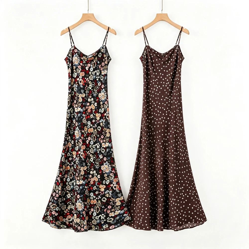 2026 Women's Casual Summer New 100% Natural Mulberry Silk 04 Crepe De Chine Oblique Cut Skin Friendly Printed Suspender Dress