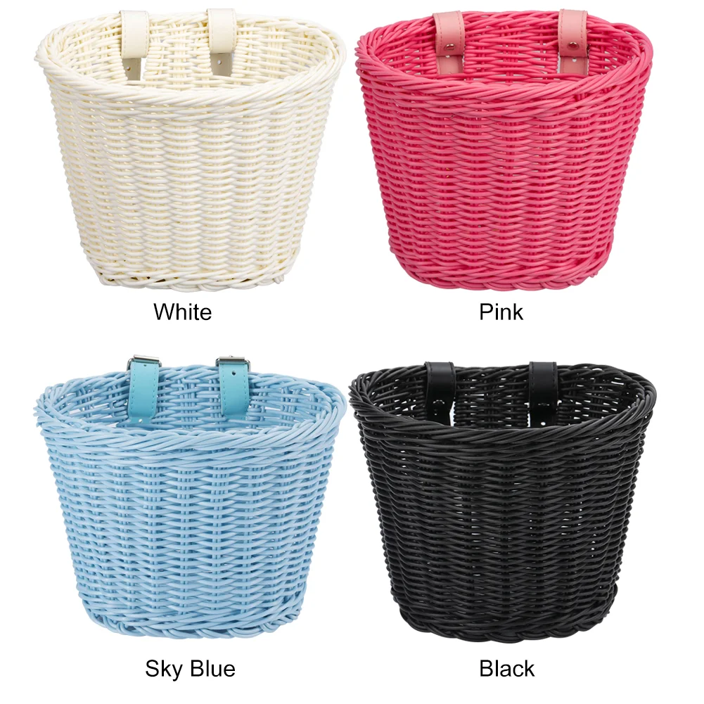 Bicycle Basket Rattan Woven Bike Storage Front Handlebar Basket Removable Waterproof Bicycle Pannier Basket Kid Bike Accessories