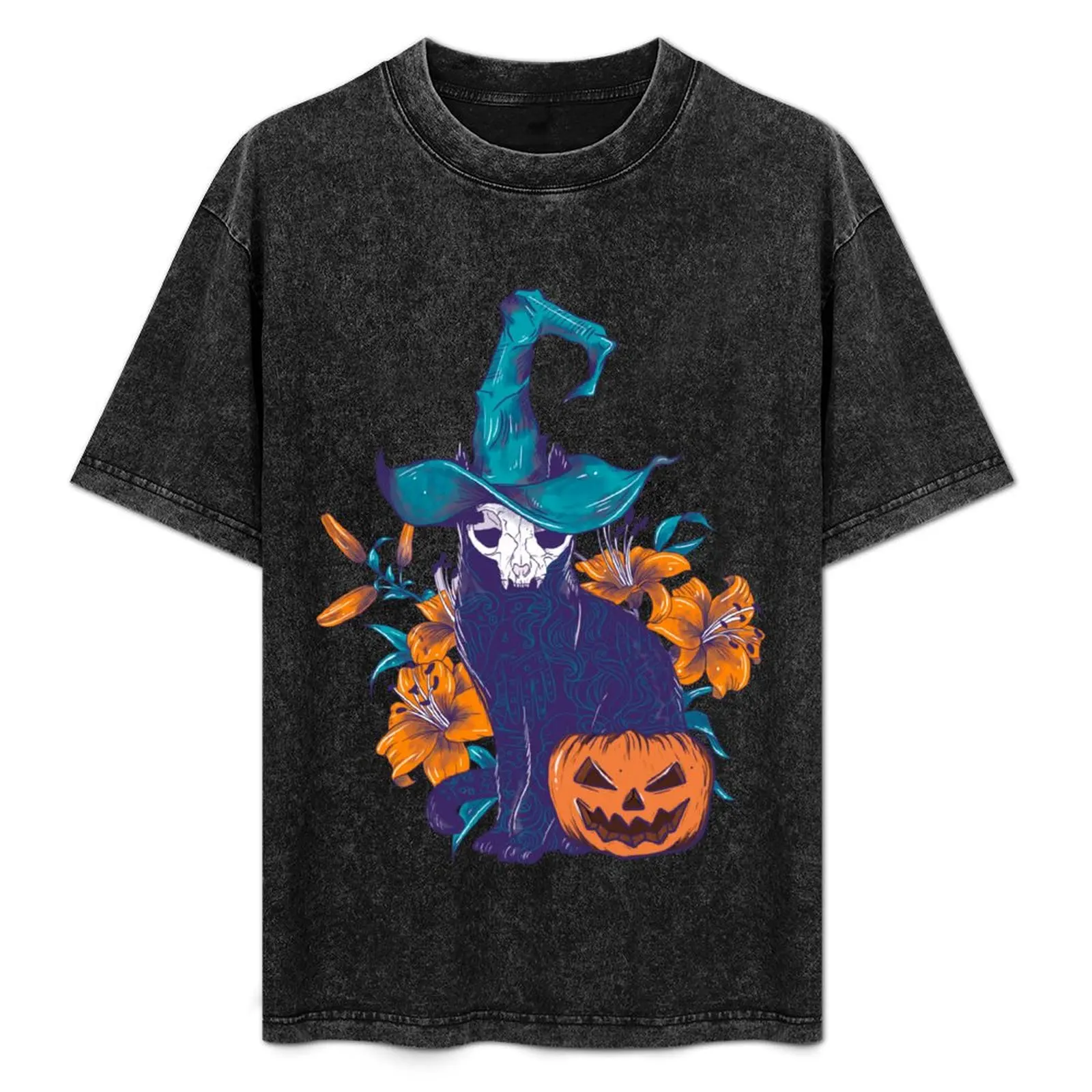Spooky Cat familiar T-Shirt Basic Solid Tee for Daily Use