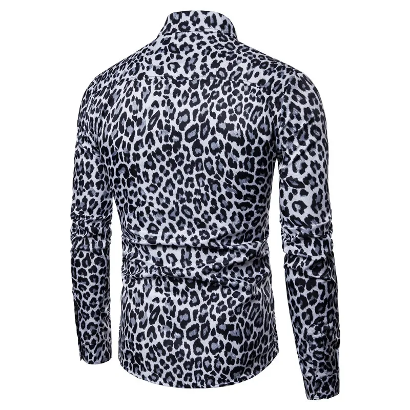 Camisa con estampado de leopardo para hombre, camisa de manga larga de alta calidad, informal, para fiesta Social