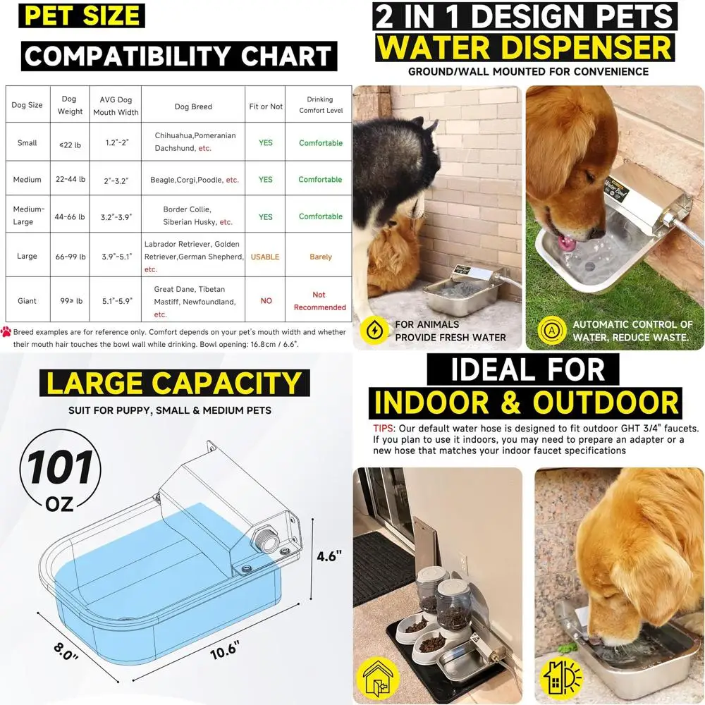 

3L Stainless Steel Automatic Pet Water Dispenser, Outdoor Dog Water Bowl, Large Capacity, Anti-Tip, Easy Clean