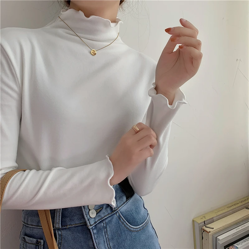 ملابس داخلية نسائية مخملية ألمانية قابلة للتجاعيد على الوجهين ذات ياقة عالية على شكل حرف f ملابس داخلية نسائية دافئة عصرية بلون نقي #5