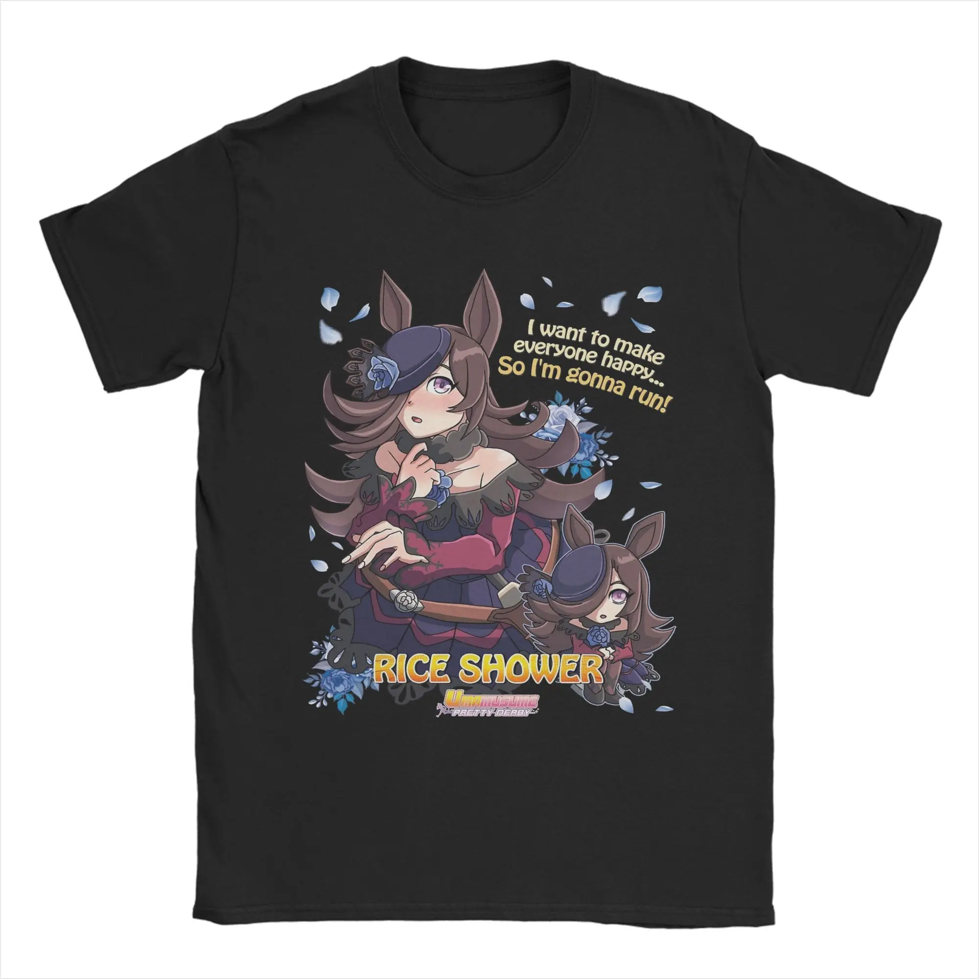 Umamusume Pretty Derby Rice Shower T Shirt Men's  Cotton Crazy T-Shirts Crewneck  Tee Shirt Short Sleeve Clothing Summer